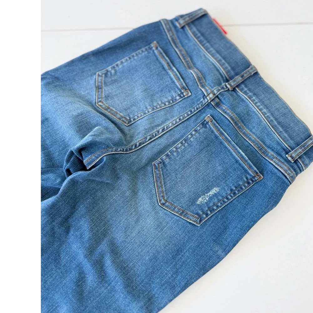 Spanx Ankle‎ Straight Leg Jeans Medium Wash High Rise Pull On Denim Blue Sz Xs